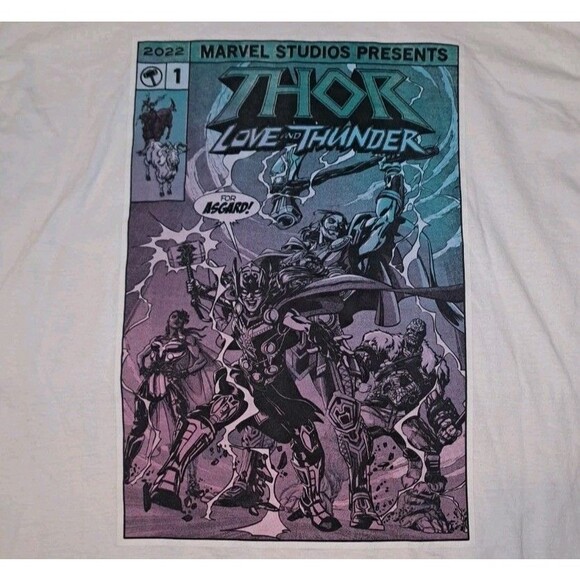 Marvel Thor Love and Thunder Comic Strip Cover White Mens Large Graphic T-Shirt - Picture 2 of 6